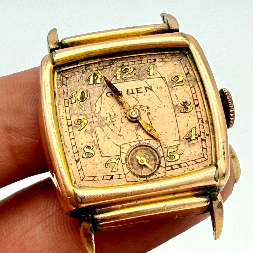 Gruen‎ Vintage Art Deco Square Watch 15J Cal 411C Guildite Parts No Crystal